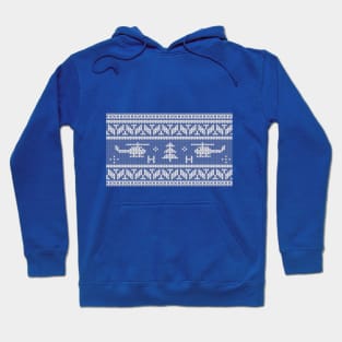 White and Blue Helicopter Aviation Christmas Pattern Hoodie